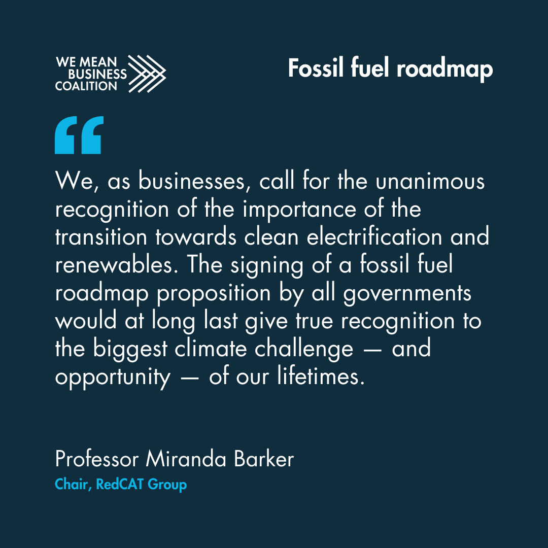 We Mean Business Fossil fuel roadmap comment from Professor Miranda Barker, Chair, RedCAT Group